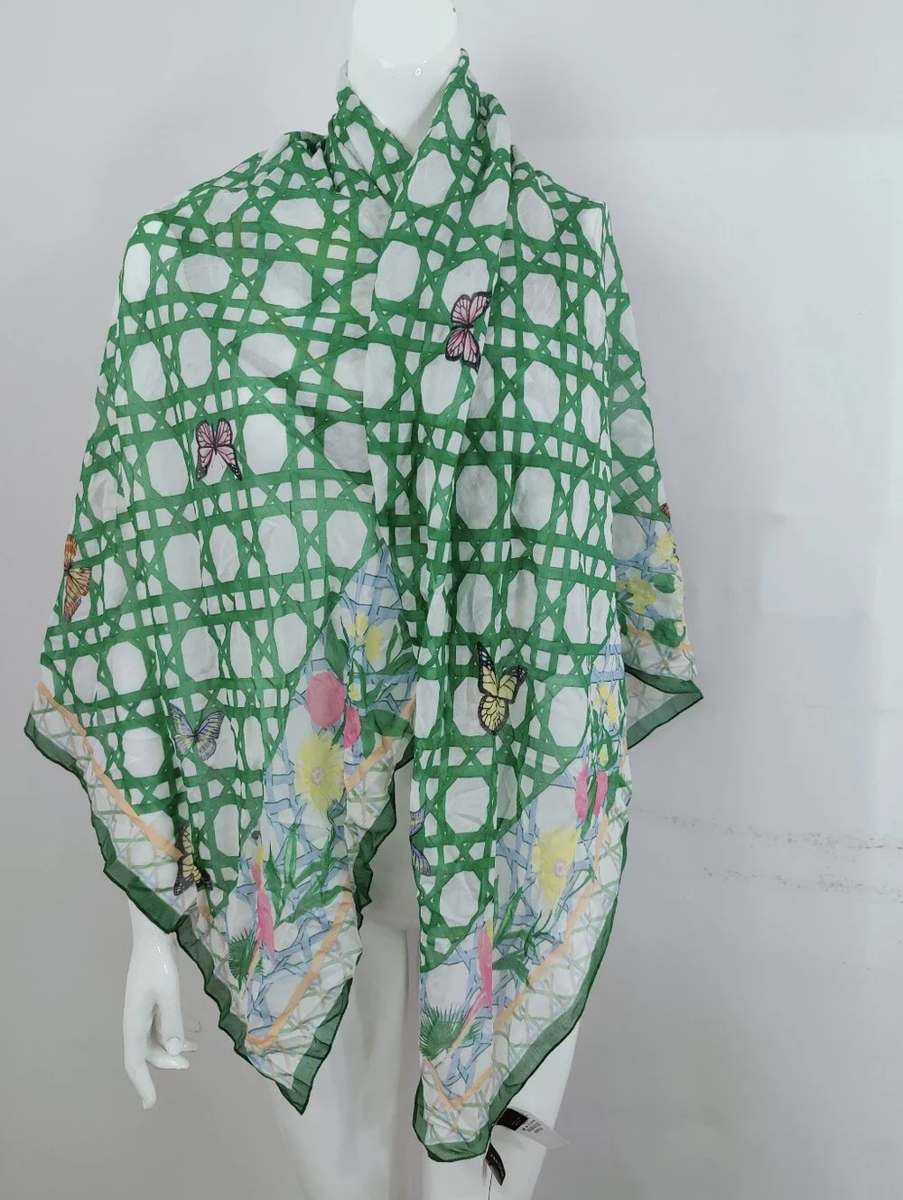 NWT Ann Taylor Trellis Rattan Butterfly Floral Print Oversized Wrap Scarf, OS